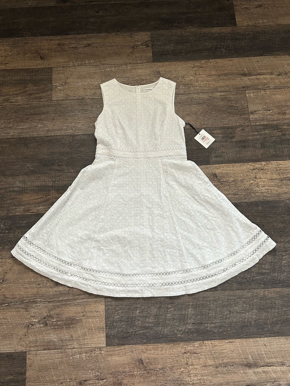 NWT Calvin Klein Ponte Knit Ivory Dress Lace Size 10 Fit And Flare White